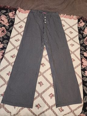 NWT Edikted 100% Cotton Navy and White Gingham Wide Leg Pants XS